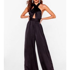 Nasty Gal Heaven on Earth Pussybow Black Jumpsuit, size 10